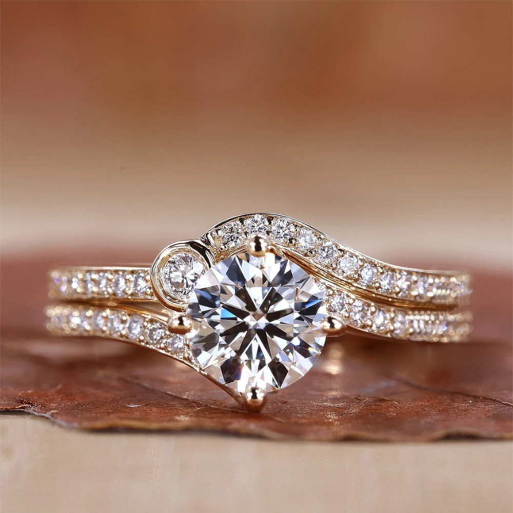 Conjunto de alianza de boda de diamantes de corte redondo de 1,40 quilates...