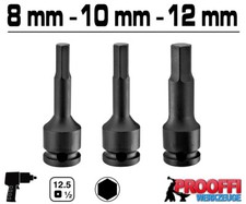 3 tlg Kraft Schlagschrauber Stecknuss 8mm 10mm 12mm Innen Sechskant 6-Kant Nuss