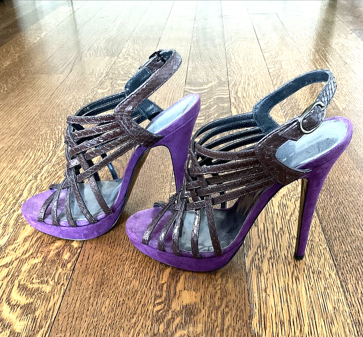 BARBARA BUI Python Embossed Platform Sandals, Pur… - image 1