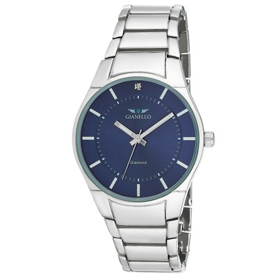 Gianello Men's Genuine Diamond Dial Matte Link Watch Carat Size 1/10