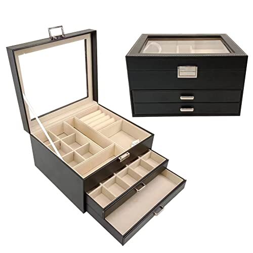 Clear Lid Jewelry Box,s Jewelry Organizer Large MultiFunctional 3