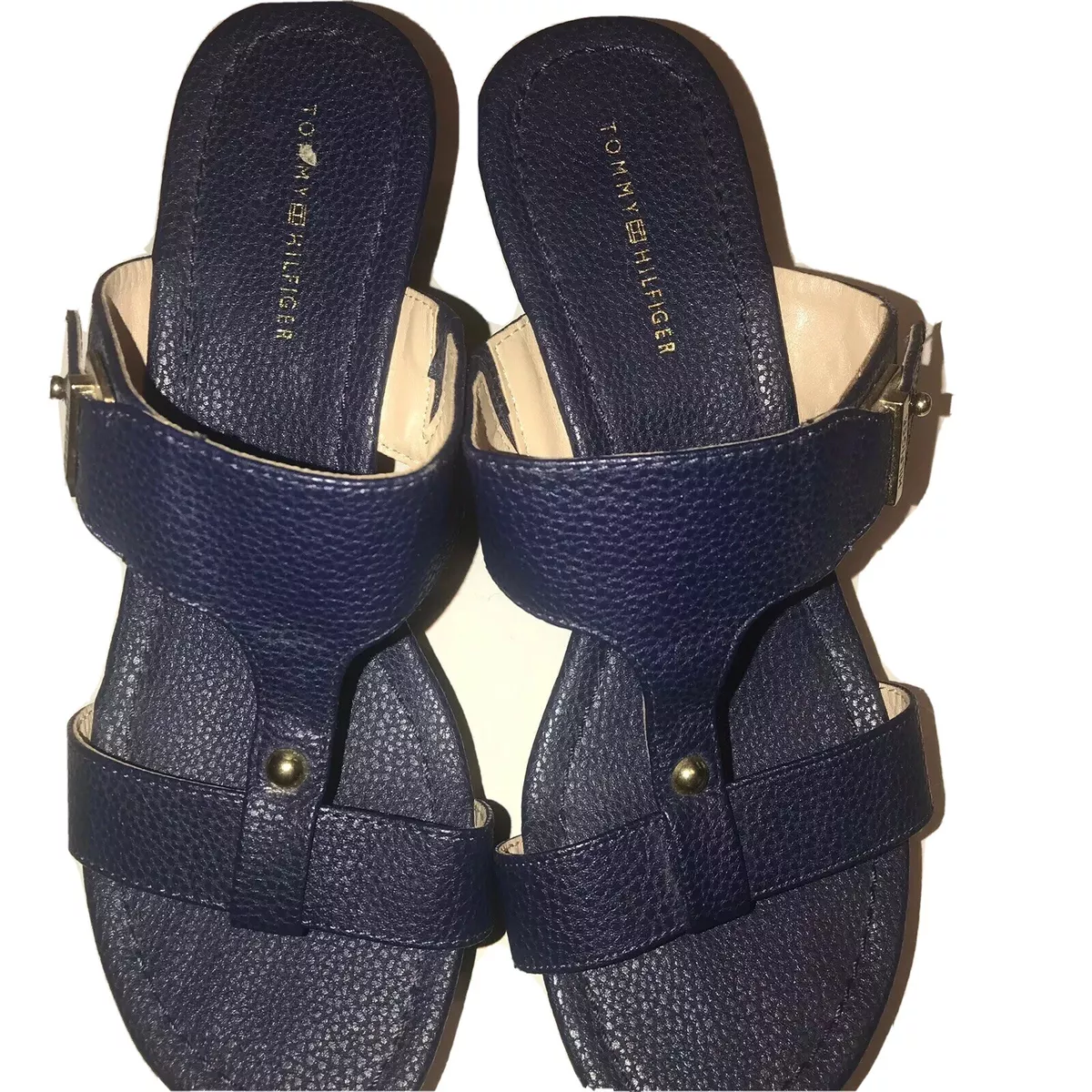 Tommy Hilfiger Seville Women 7.5 Platform Sandals Navy Blue Shoes Heels |