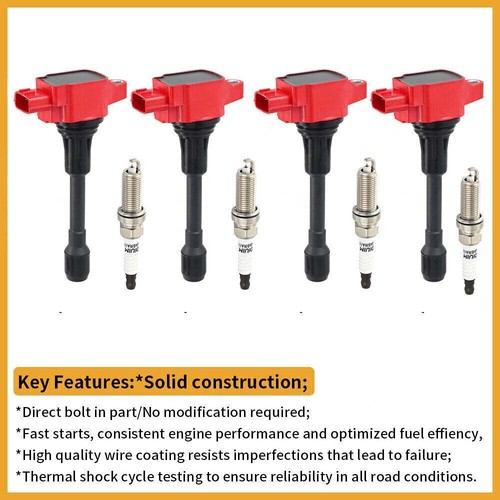 4 Pack Ignition Coil and Spark Plugs For Nissan Altima Sentra X-Trail Urvan 2.5L - Picture 3 of 15