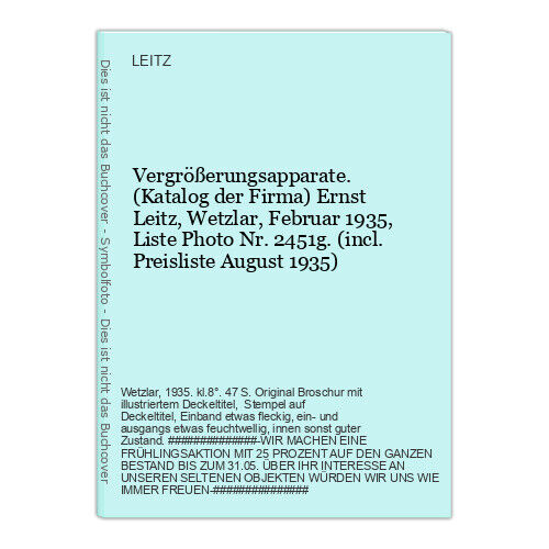 Vergrößerungsapparate. (Catalogue De L'Entreprise) Ernst Leitz : 34166A - Afbeelding 1 van 1