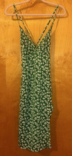 SheIn Green White Floral V-Neck Strappy Midi Slip Dress Tie Back XS