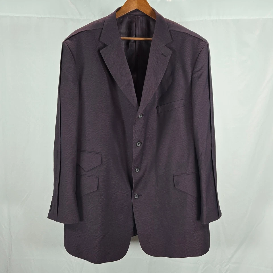 EJ Samuel Mens 3-Piece Suit 52R/46R Purple Textured Jacket Vest Pants Excellent - Image 2 of 4