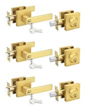 3 Pack Brushed Gold Keyed Alike Front/Exterior Door Lever with Single Cylinde...
