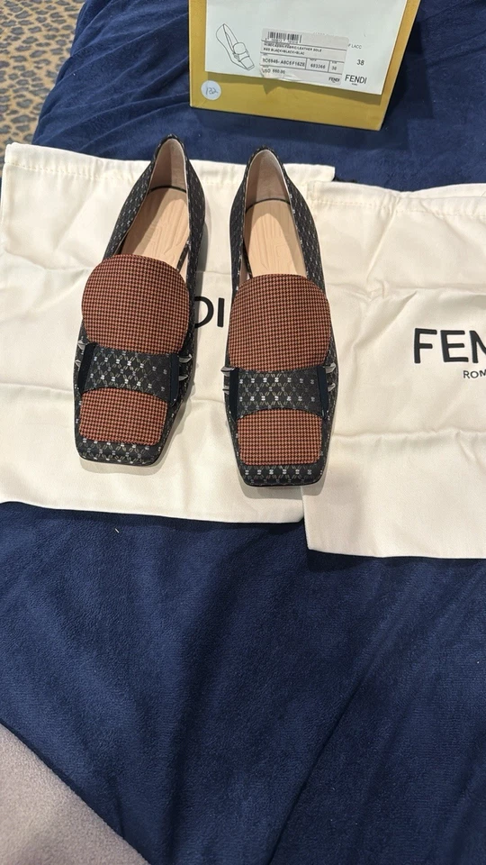 Mocasines Fendi negro/naranja de tela de jacquard y tweed Foto 2 de 4