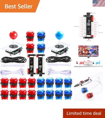 Full-Size DIY Arcade Kit with 2 Joysticks & 20 LED Buttons for Instant Gaming