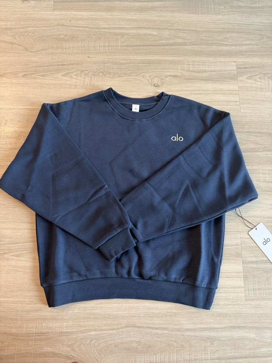 alo Accolade Crew Neck Pullover Sweatshirt Dark Blue Knit Logo