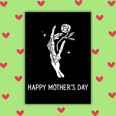 Happy Mother s Day - Gothic Skelett Hand & Rose Karte | Alternative Mama Karte