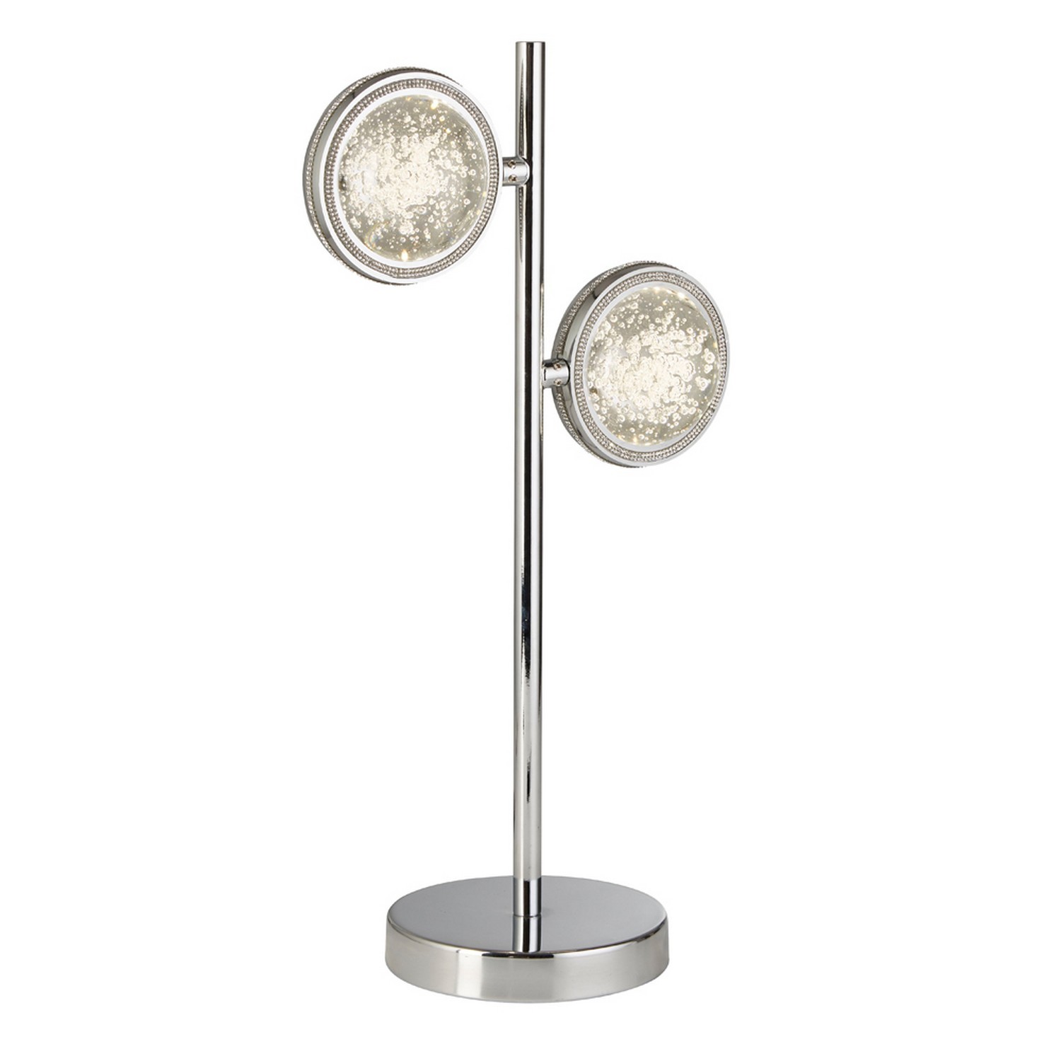 2 Bulbs Chrome Base and Bubble Glass Bedside Desk Living Room Table Lamp Light