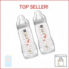 MAM Easy Active Bottle 11 oz (2-Count), Fast Flow Bottles, 4+ Month, Unisex, Gra