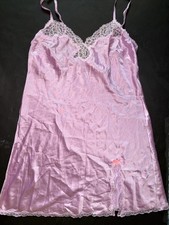 Victoria's Secret M SLIP night gown satin LILAC PURPLE LACE rhinestone bling