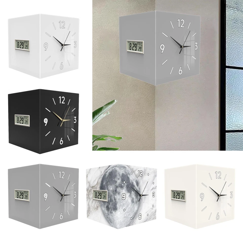 Double Sided Corner Wall Clock Quiet Ornament for Living Room Bedroom Office - Image 2 of 2