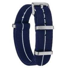 Elastic Nylon Watch Band 20mm Waterproof One-Piece Watch Strap, Dark Blue/White