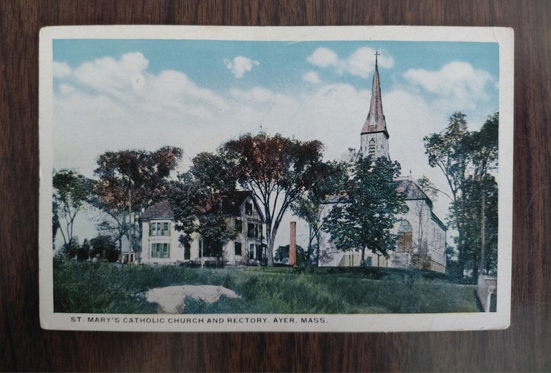 Ayer Massachusetts St. Mary's Catholic Church And Rectory Vintage Postcard 