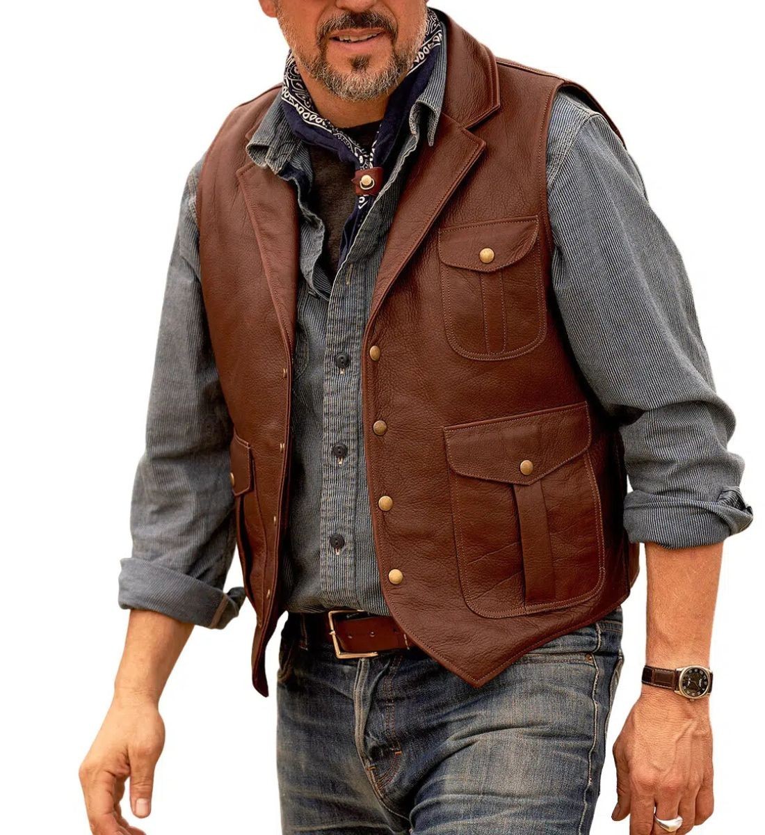 REVERBERATE leather waistcoat ラム　定価20万円 Men Genuine Cowhide Leather Brown Vintage Waistcoat, Western