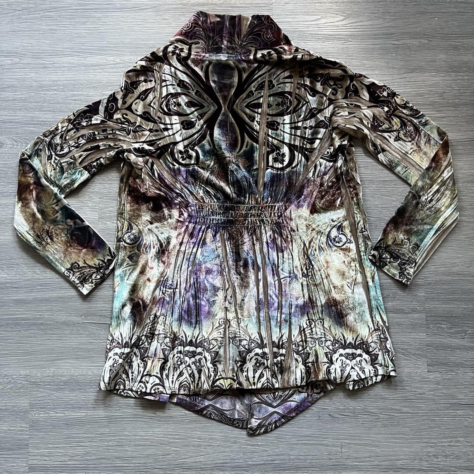 One World Boho Multicolor Patterned Button Front … - image 6