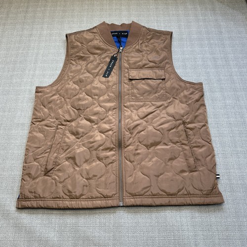 Edgar + Ash Quilted Vest Mens Large Brown Blue Lined Full Zip Lightweight Casual
