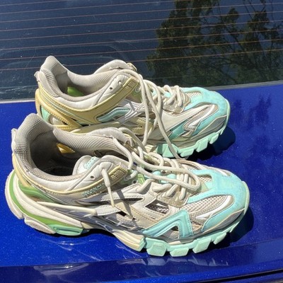 Balenciaga Athletic Sneakers Light Green Beige Gray Lace Up Low Top Men's