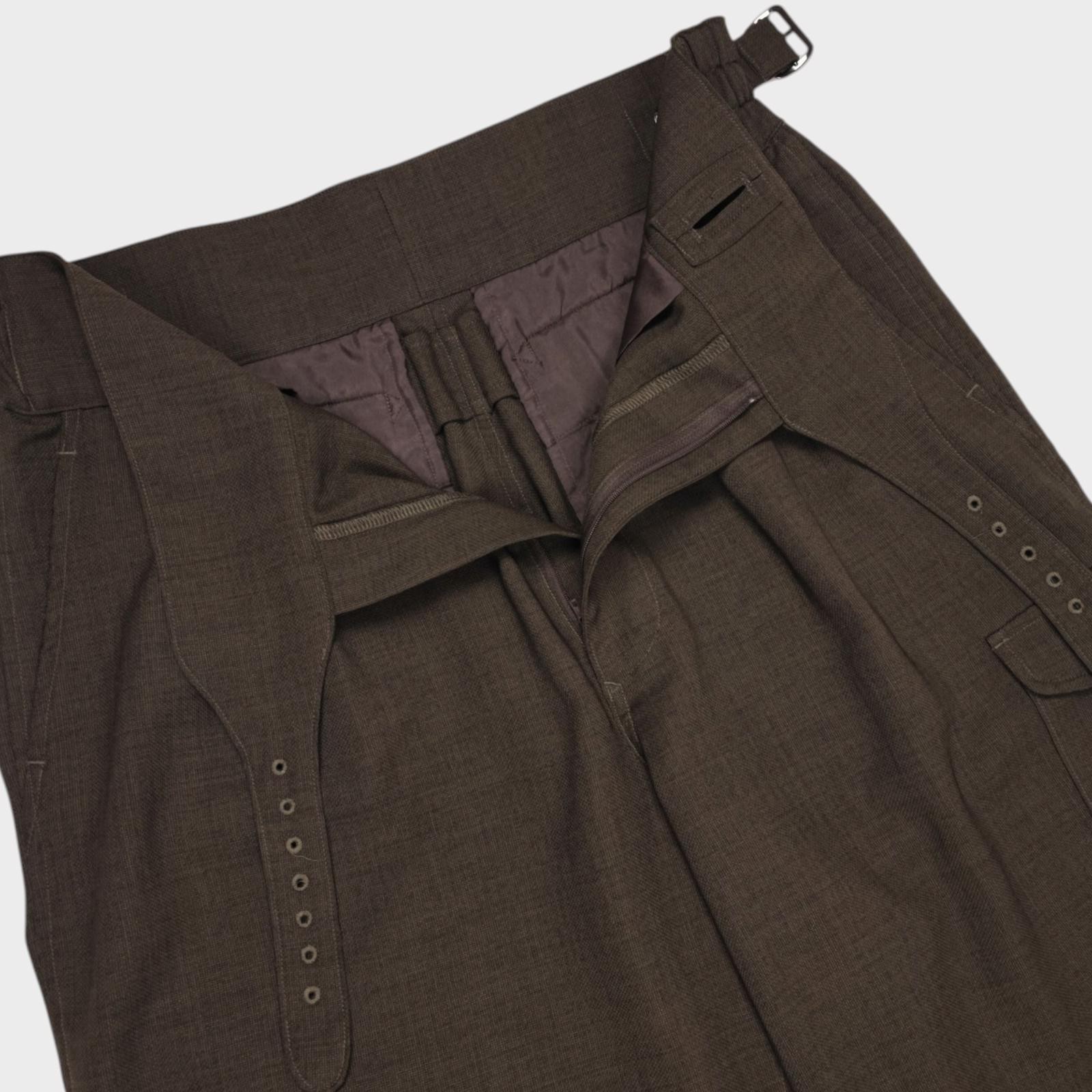 BEAMS PLUS Men's Khaki Pleated Loose Fit Gurkha Trousers - Size L