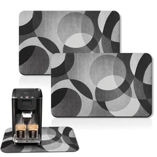 Coffee Mat for Countertops 2 PCS Circular Geometric 12x19 Inch Dish Drying Grey