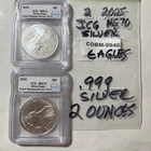 Lot of 2 2025 ICG MS70 Silver Eagles .999 Silver 2 Ounces COBM-9946