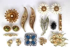 Vintage Emmons Jewelry Lot Costume Earrings + Brooch + Pin - 13 Items Gold Tone