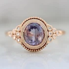Vintage Art Deco 14K Rose Gold Finish Oval Cut Lavender Milgrain Engagement Ring