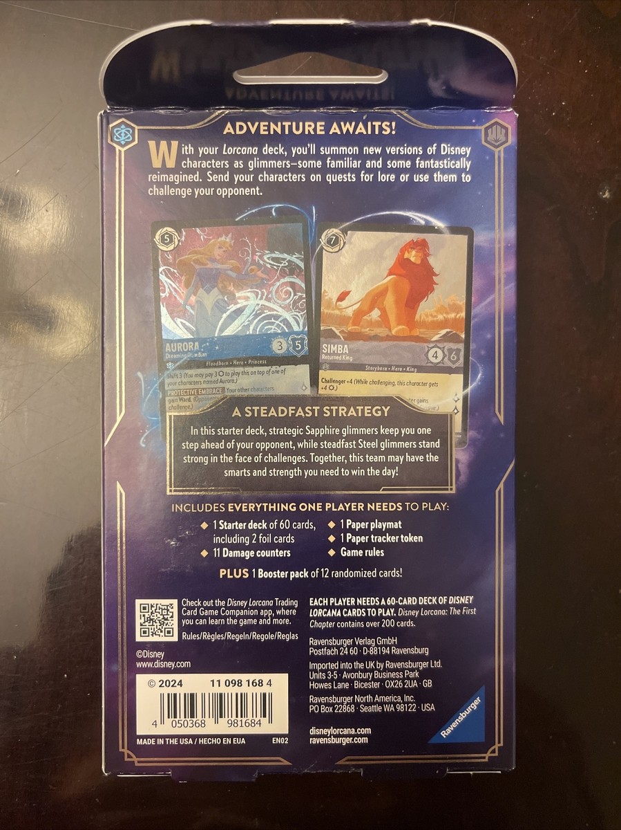 DISNEY LORCANA The First Chapter Started Deck INCLUDES 2 FOILS Sapphire &  Steel | eBay