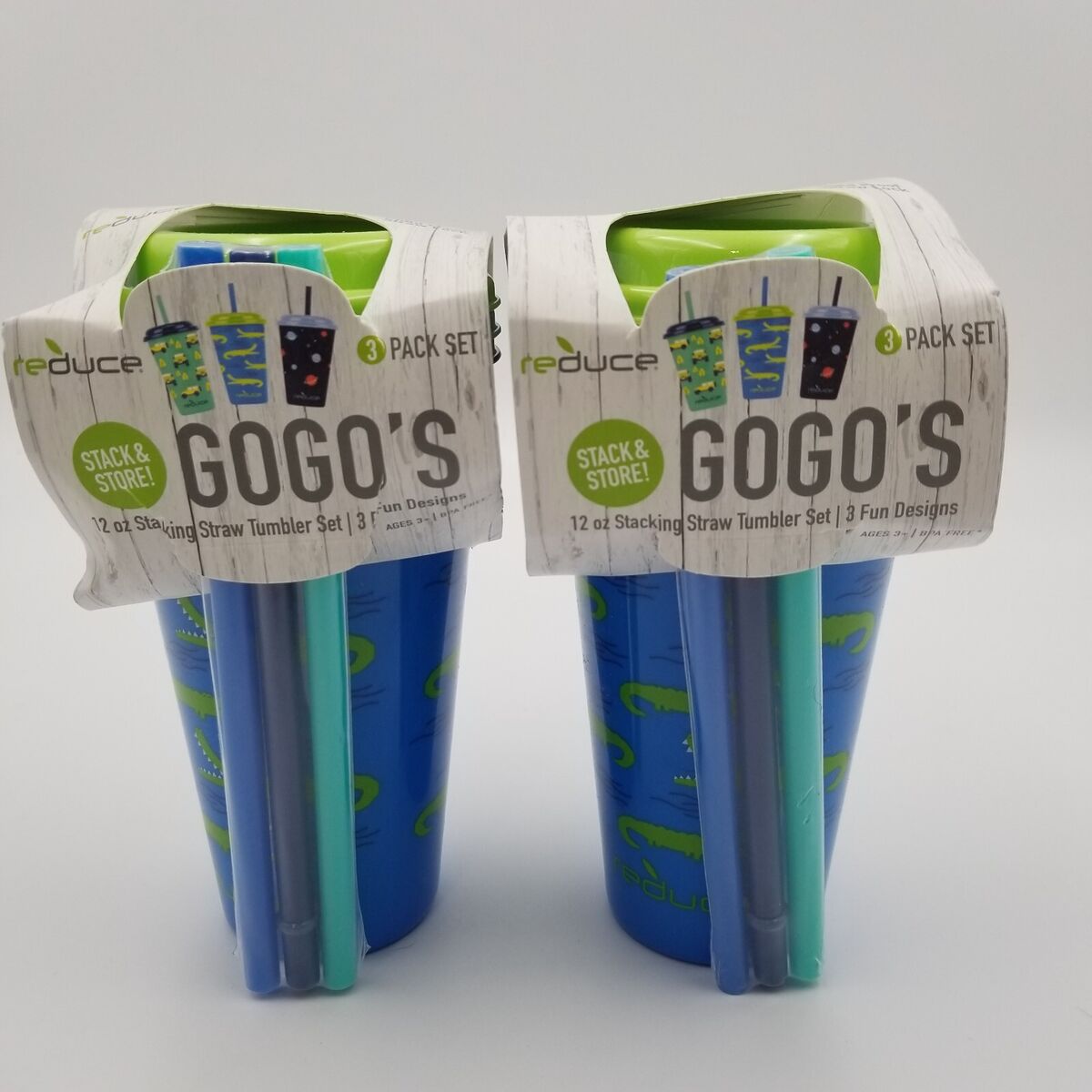 2X Reduce GoGo's Straw Tumblers 12 oz (3 Pack Sets) Lot of 2