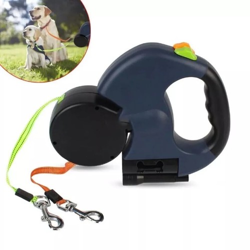Dual Pet Leash Retractable Reflective Lead 360 Swivel Double Dog Walking Leash