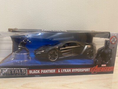 LYKAN HYPERSPORT BLACK & BLACK PANTHER FIGURE MARVEL 1/24 DIECAST CAR JADA 99723