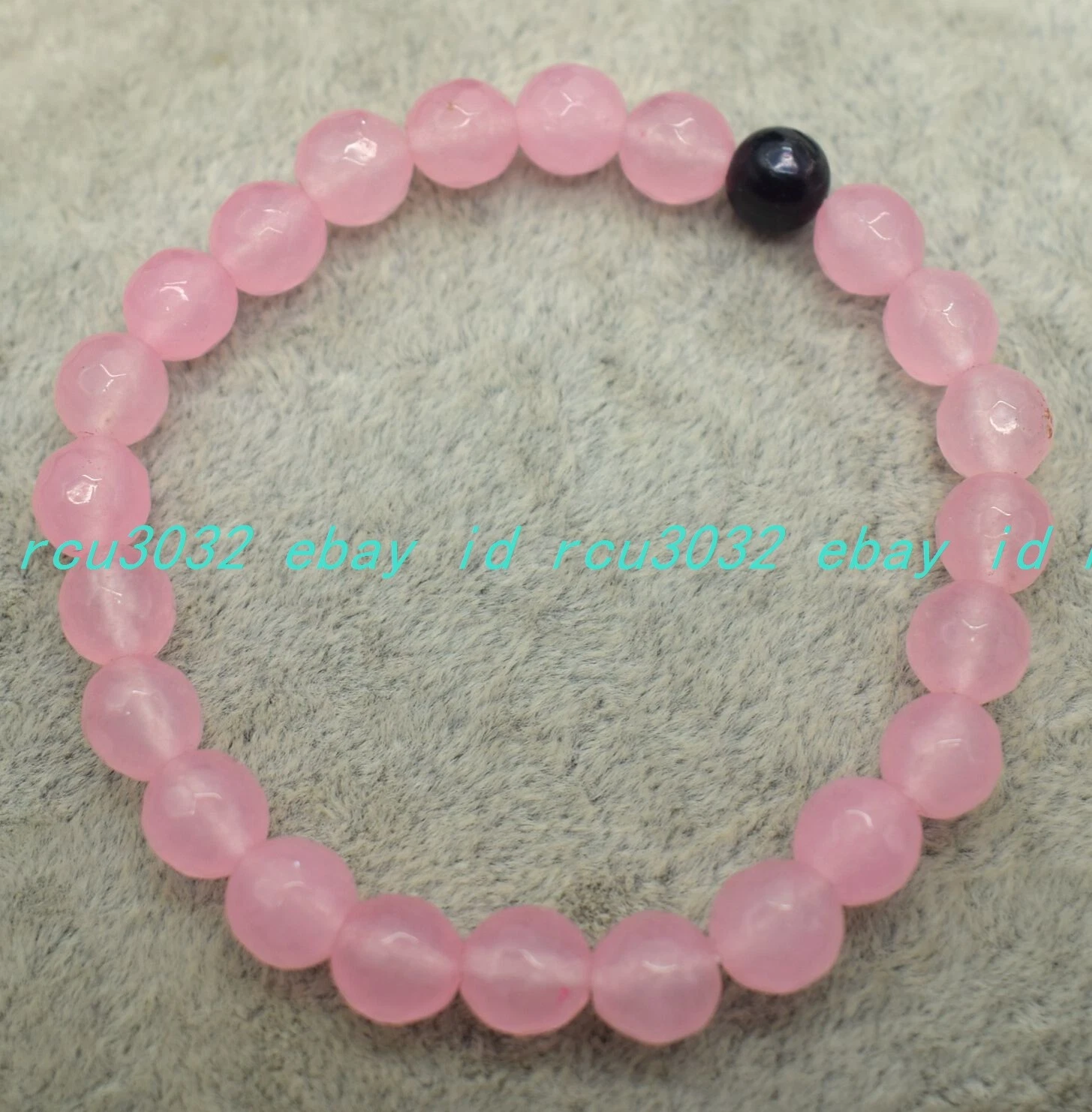 VALENTINO Grazioso Braccialetto Pietra Preziosa Rosa Sfaccettata Giada Nera Perla Rotonda 8 mm 7 5 pollici