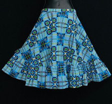 Vintage 1970s blue patterned swing skirt, boho prairie cotton XL plus size
