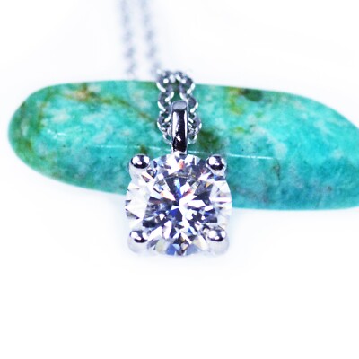 1Carat 6.5MM White Moissanite Solitaire Necklace 925 Sterling Silver Laszlo V