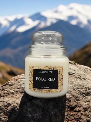 Wood wick * POLO RED * RALPH LAUREN TYPE * scented * Leah's Lite Candle *16oz 
