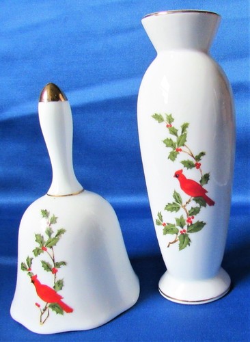 CARDINALS ON PORCELAIN BUD VASE & BELL BIRDS LEFTON 1984 04544 - Picture 5 of 9