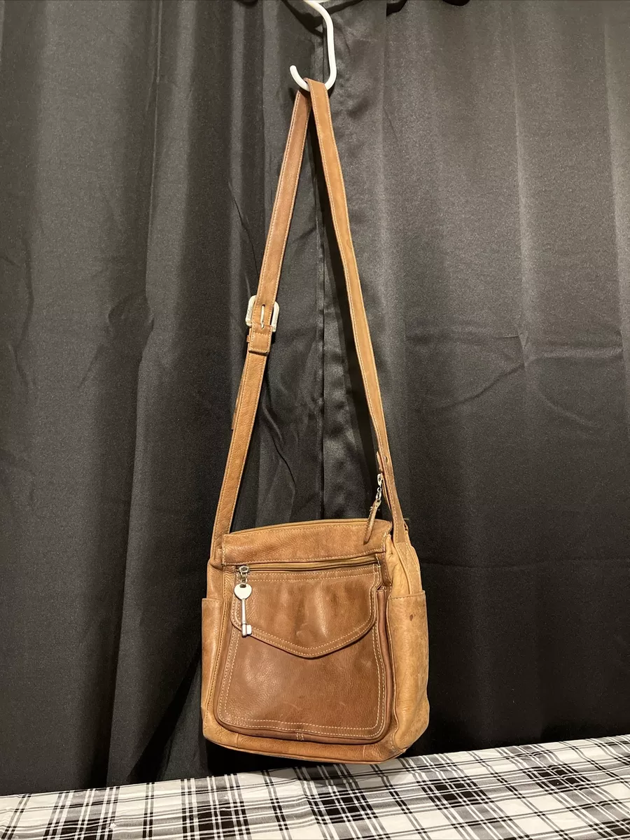 Fossil 1954 Brown Leather Messenger Bag Hang Bag Purse 75082 Vintage - Rare  | eBay