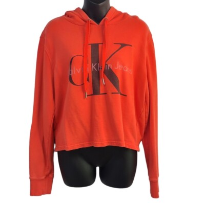 Calvin Klein Women's Orange/Red Cropped Hoodie Size S