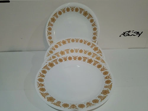 Lot of 8 Vintage CORELLE BUTTERFLY GOLD Dinner Plates