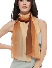 Long Chiffon Sheer Scarf Gradient - Orange Brown Shaded Colors Lightweight Sc...