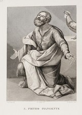 S. PIETRO PIANGENTE , di  GUIDO RENI (1575-1642), grande incisione su rame,1842
