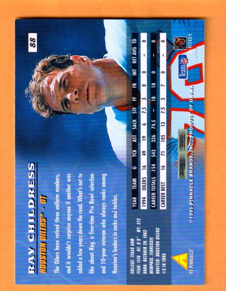 Ray Childress Houston Oilers AUTO Signed 1995 Pinnacle Texas A&M Aggies - Image 2 of 2