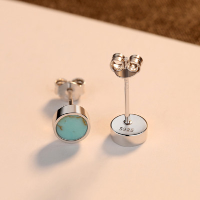 5mm Solid Sterling Silver 925 Round Green Turquoise Stud Earrings Gift Box PE44