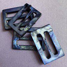 4 Vintage Blue Dyed Mother of Pearl Slides/Buckles - Unique Color Variations