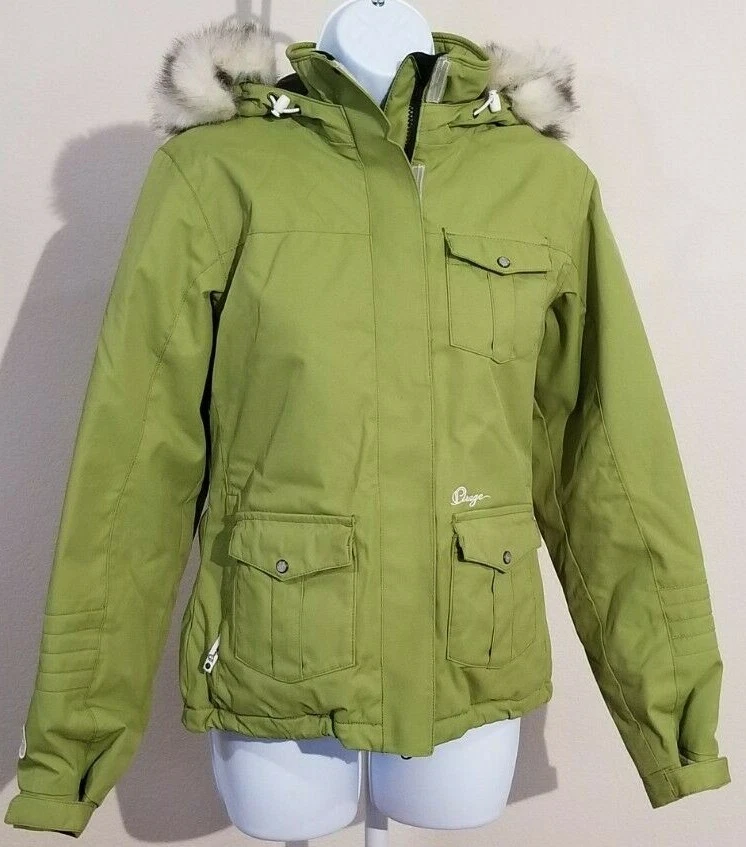 womens XS green Orage hooded ski jacket with faux fur | eBay