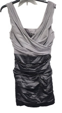 Express Womens Cocktail Dress Size 8 Gray Black Flat Ruffle Sleeveless Beaded