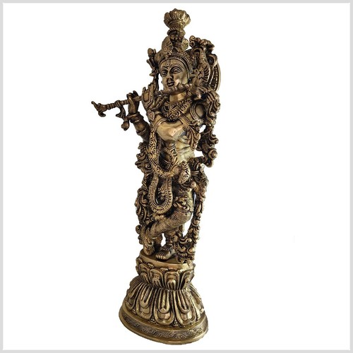 Krishna - Gott der Liebe Messing 51cm 8kg Rama Shiva Ganesha Shiva *HANDARBEIT* - Picture 2 of 4